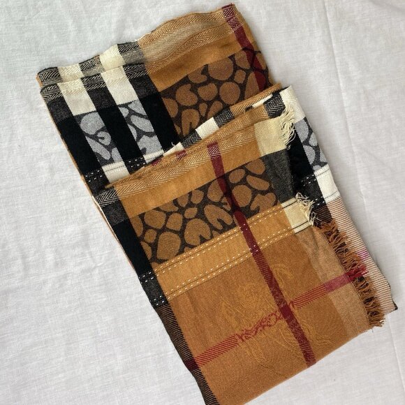 Burberry Women's Animal Leopard Haymarket Check Square Shape Scarf Cashmere - Picture 8 of 15